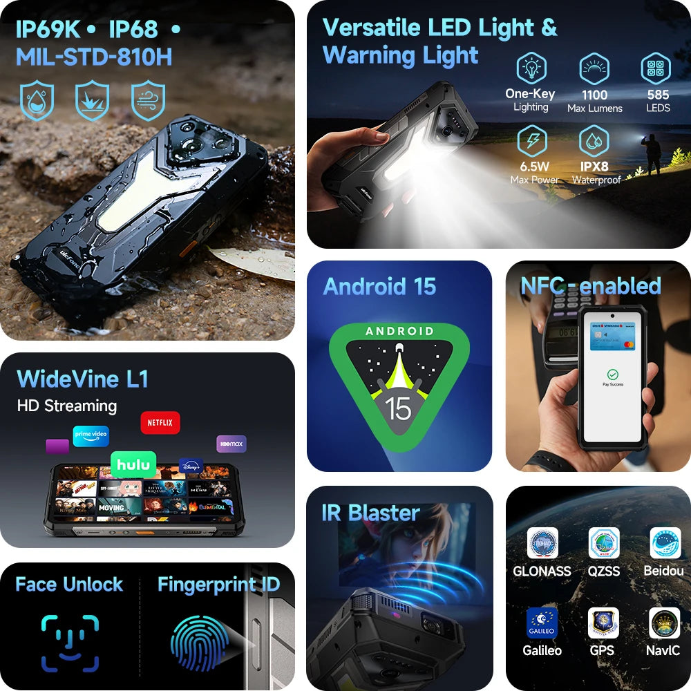 Ulefone Armor 34 Pro 5G AI Rugged Phone 6.95" 25500mAh Up to 32GB+512GB Built-in Projector 120Hz NFC Smartphone