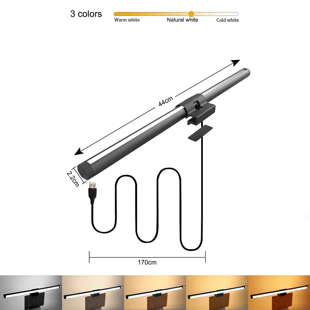 LED Monitor Light Hanging Desk Lamp - Stepless Dimming Eye-Friendly for Work And Gaming Setup