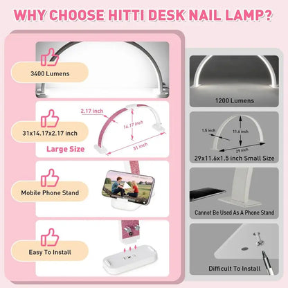 Super Large 31in Half Moon Light for Nail Desk, Foldable Arch Light for Nail Tech Lamp with Phone Stand, LED Table Lamp for Man