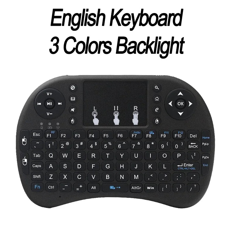 2.4Ghz Wireless Mini Keyboard Backlight English Russian Spanish Air Mouse Remote Touchpad for Android TV Box Digital Computer i8