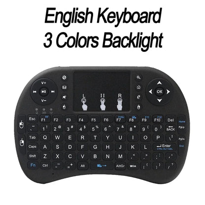 2.4Ghz Wireless Mini Keyboard Backlight English Russian Spanish Air Mouse Remote Touchpad for Android TV Box Digital Computer i8