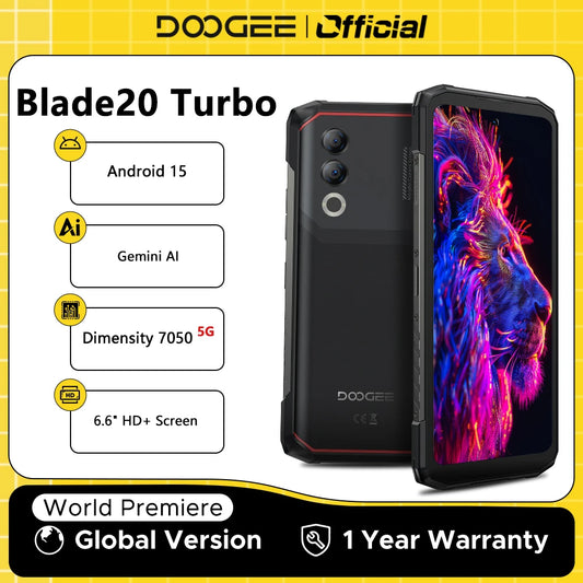 【Brand+】World Premiere DOOGEE Blade20 Turbo 5G Rugged Phone Android 15 Gemini Al 6.6'' HD+ 8GB 256GB AI Dual Camera