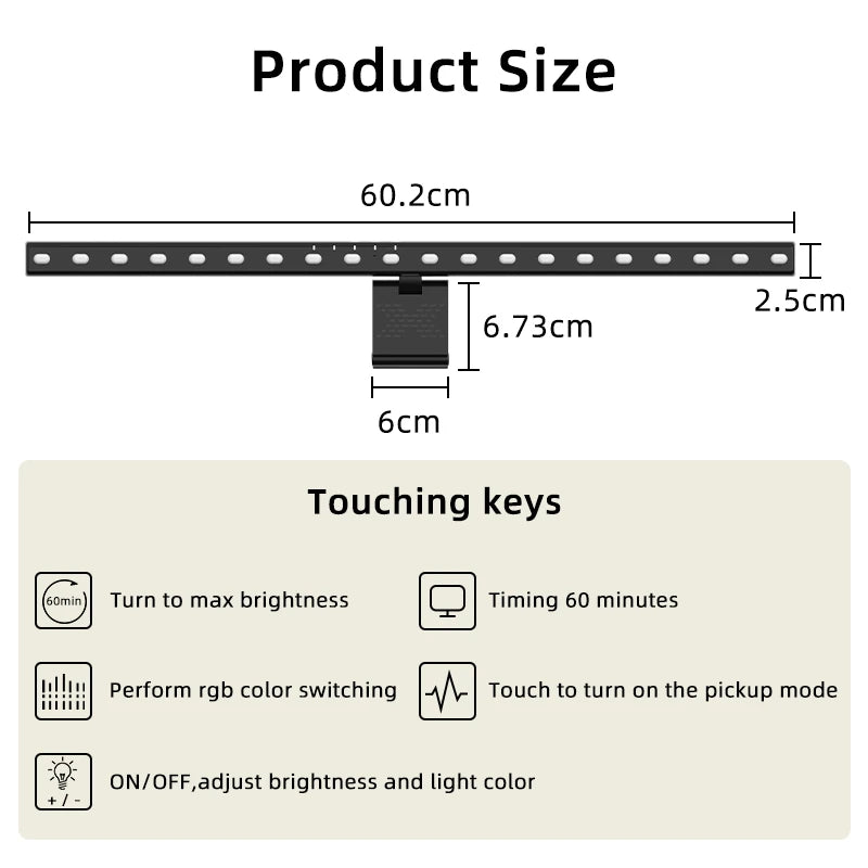 RGB Led Monitor Light Bar 60CM Music Sound Control Computer Ambient Lamp for Game Room Dimming Reading Screen Light Bar Monitor