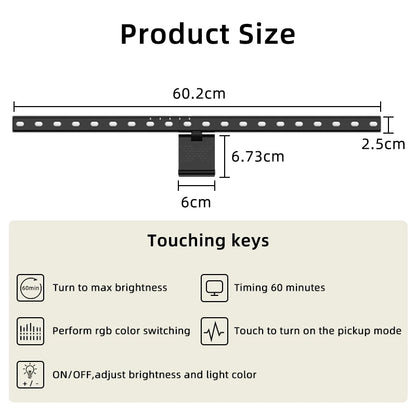 RGB Led Monitor Light Bar 60CM Music Sound Control Computer Ambient Lamp for Game Room Dimming Reading Screen Light Bar Monitor