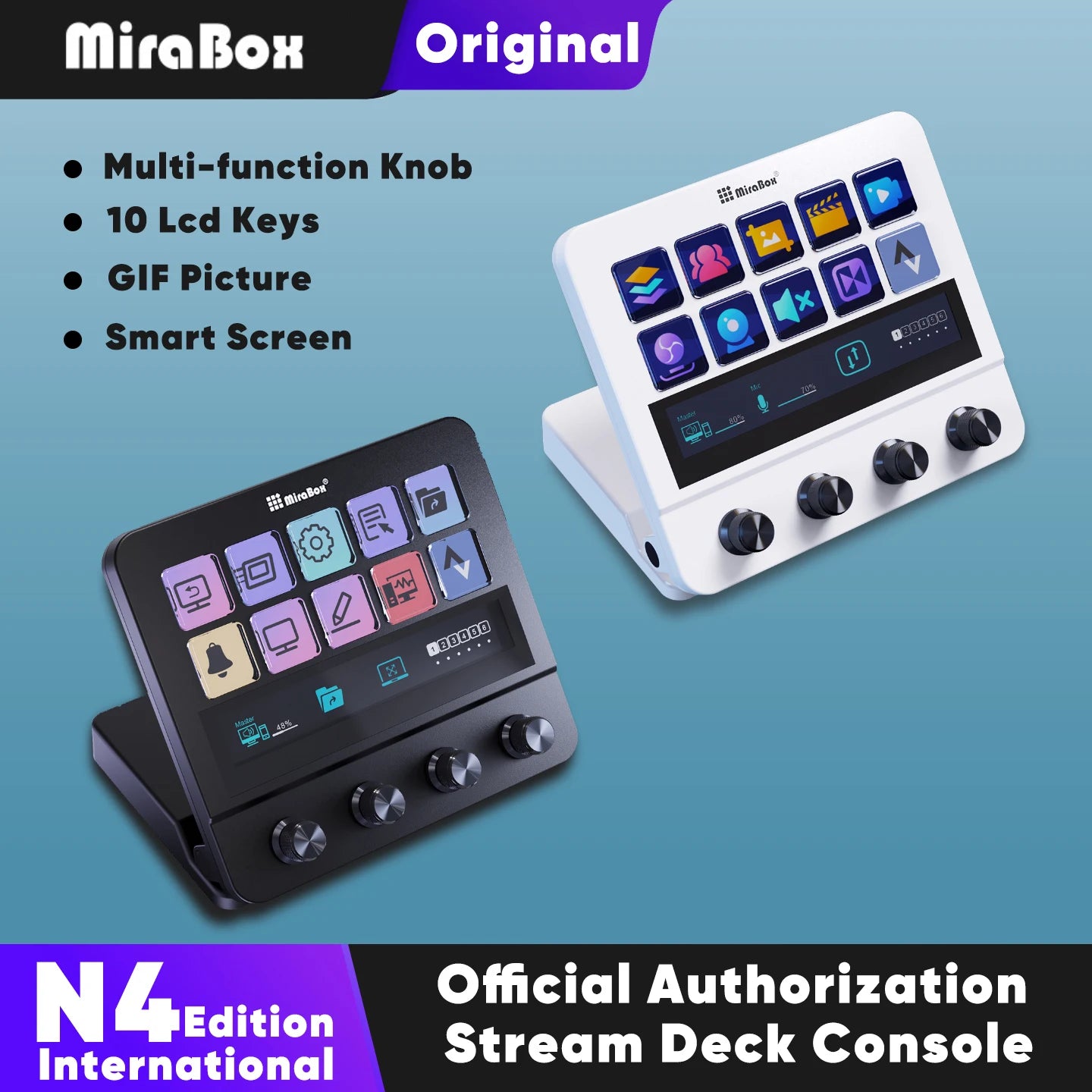 Mirabox N4 Stream deck 10 LCD Keys Button Live Console Mini Keypad Streamdeck Deck Dock macropad Stream Desk Studio Controller