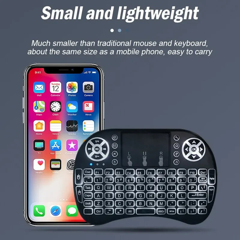 2.4Ghz Wireless Mini Keyboard Backlight English Russian Spanish Air Mouse Remote Touchpad for Android TV Box Digital Computer i8