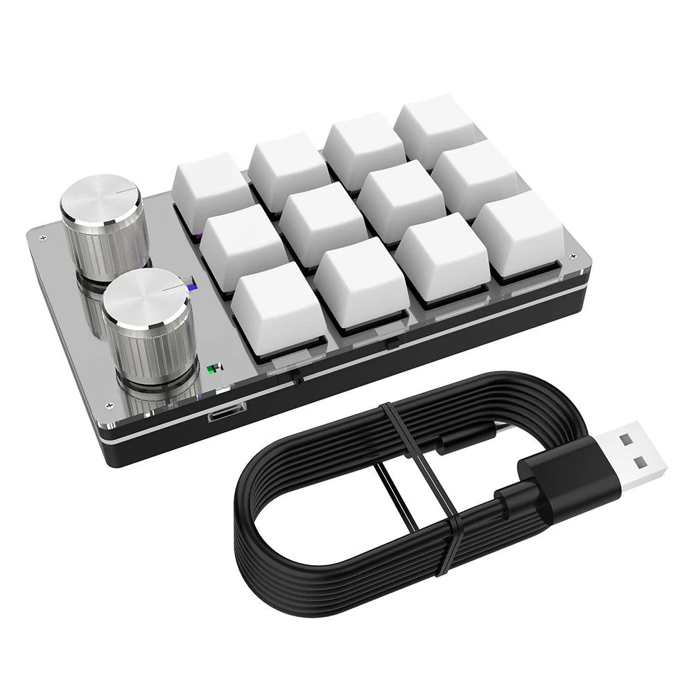 Macro Keyboard 12 Key 2 Knob Custom Programming Mechanical Keyboard Hot swap Custom Keypad One-handed Mini Gaming Keyboard