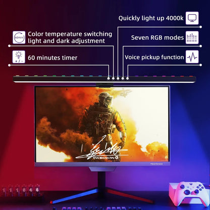 RGB Led Monitor Light Bar 60CM Music Sound Control Computer Ambient Lamp for Game Room Dimming Reading Screen Light Bar Monitor
