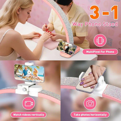 31 Large LED Nail Desk Lamp with Adjustable Arch Stand, Ideal for Manicure, Handicraft, and Eyelash Extensions - Pink
