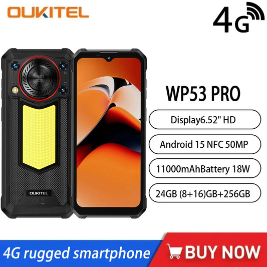 NEW OUKITEL WP53 PRO 4G Rugged Smartphone 6.52" 24GB+256GB 11000mAh 18W Android 15 NFC 50MP 128dB Speaker 36mm Cell Mobile Phone
