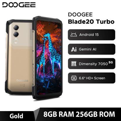【Brand+】World Premiere DOOGEE Blade20 Turbo 5G Rugged Phone Android 15 Gemini Al 6.6'' HD+ 8GB 256GB AI Dual Camera
