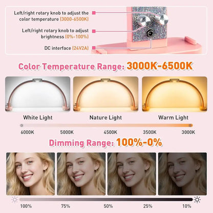 31 Large LED Nail Desk Lamp with Adjustable Arch Stand, Ideal for Manicure, Handicraft, and Eyelash Extensions - Pink