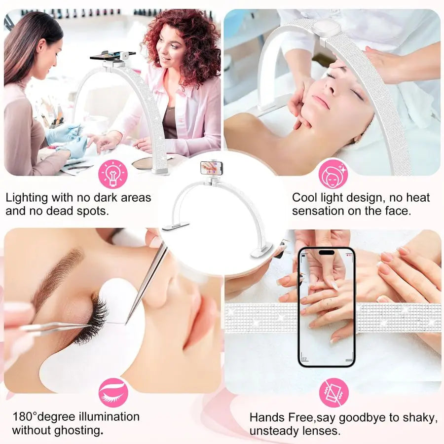 Nail Half Moon Light Arch Rhinestone LED 29in Moonlight with Phone Holder Stand 3 Light Colors 10 Brightness Levels Professiona