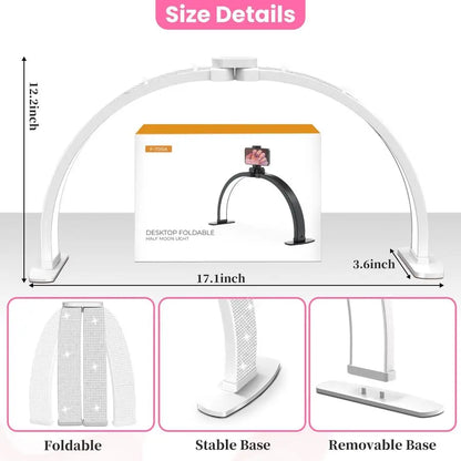 Nail Half Moon Light Arch Rhinestone LED 29in Moonlight with Phone Holder Stand 3 Light Colors 10 Brightness Levels Professiona