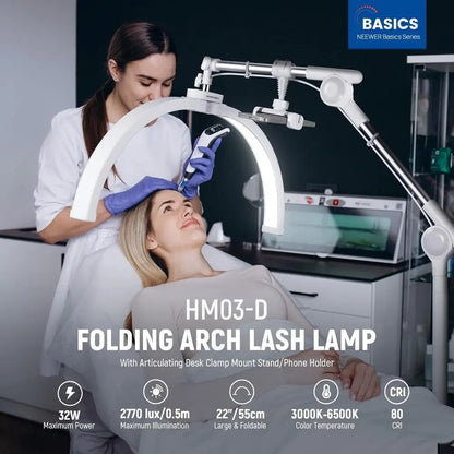 NEEWER B22" Hal Moon Lash Light with Aulating Desk Clamp Mount Stand/Pe Holder, 32W oldable LED Nail Tech Table Arc Lamp or Make