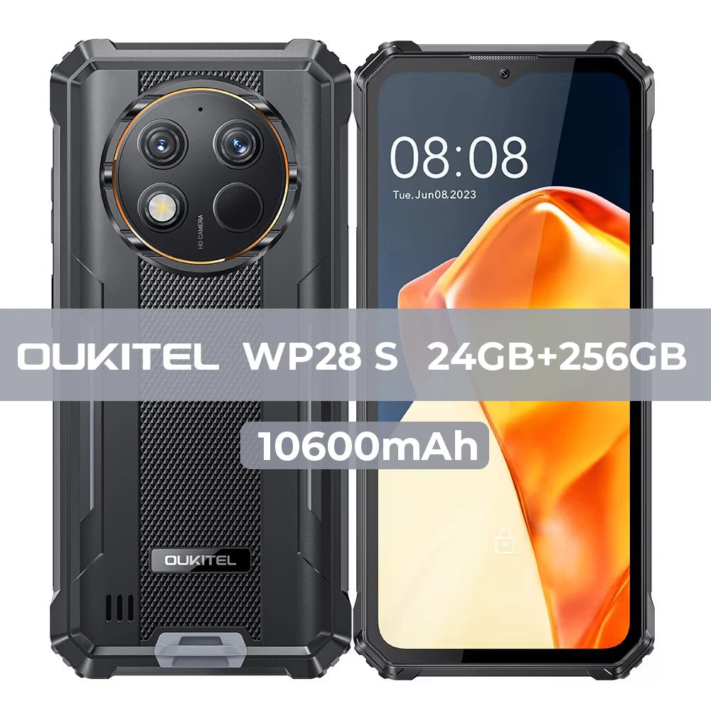 Oukitel WP28 S Rugged Smartphone 6.52‘’ HD 10600MAH 16GB (4+12)+128GB Android 14 13MP Camera Cellphone