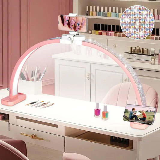 Super Large 31in Half Moon Light for Nail Desk, Foldable Arch Light for Nail Tech Lamp with Phone Stand, LED Table Lamp for Man