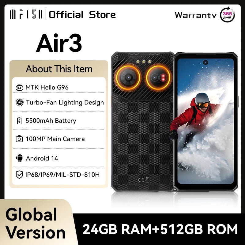 IIIF150 Air3 Rugged Smartphone Android 14 Mobile Phone 12GB 512GB 100MP Camera Dynamic Island UltraThin Rugged 30W Fast Charge
