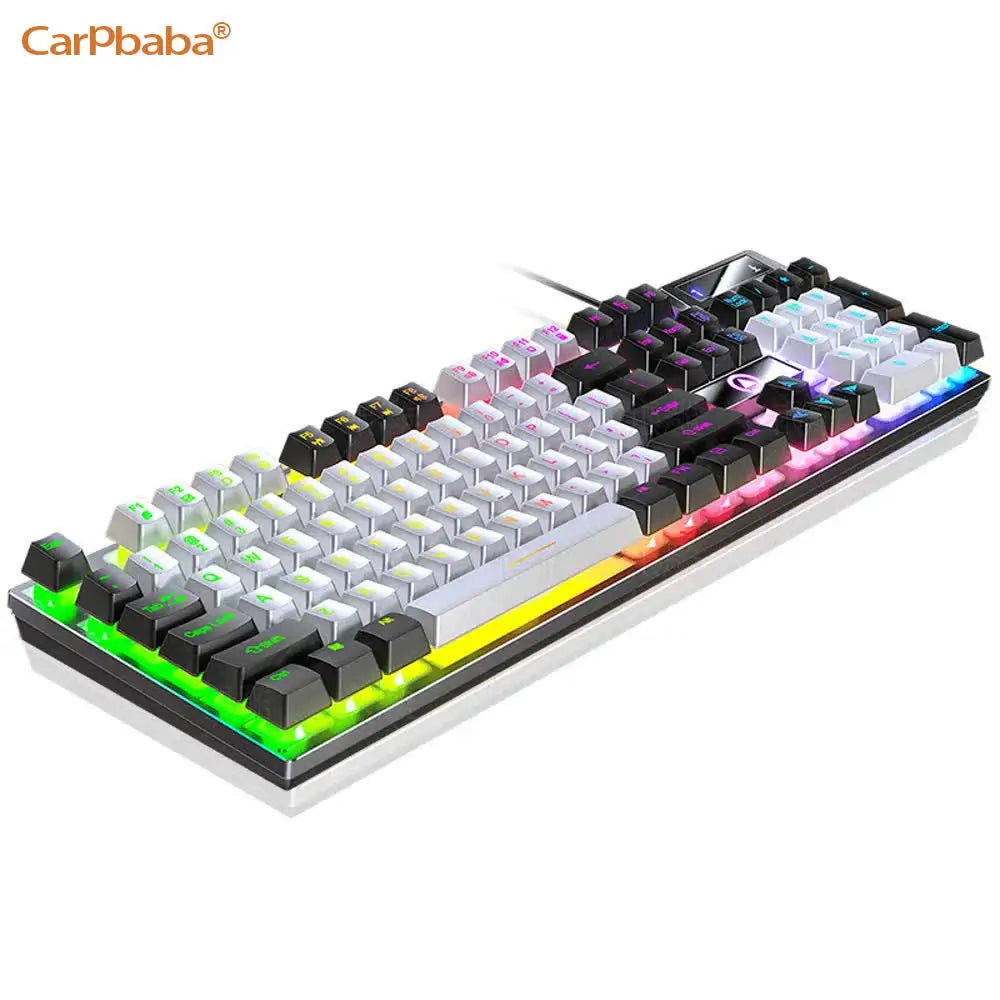 Carpbaba K500 104 Key USB Wired Gaming Keyboard Color Backlit Mechanical Hand Feel Keyboard for Computer Laptop PC Accessories