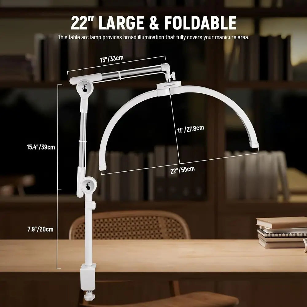 NEEWER B22" Hal Moon Lash Light with Aulating Desk Clamp Mount Stand/Pe Holder, 32W oldable LED Nail Tech Table Arc Lamp or Make