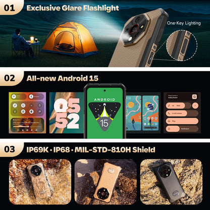 【2025 New】Ulefone Armor X16 Pro 5G Rugged Phone Smartphone Android 15 Up to 16GB+256GB 10360mAh Glare Flashlight Night Camera