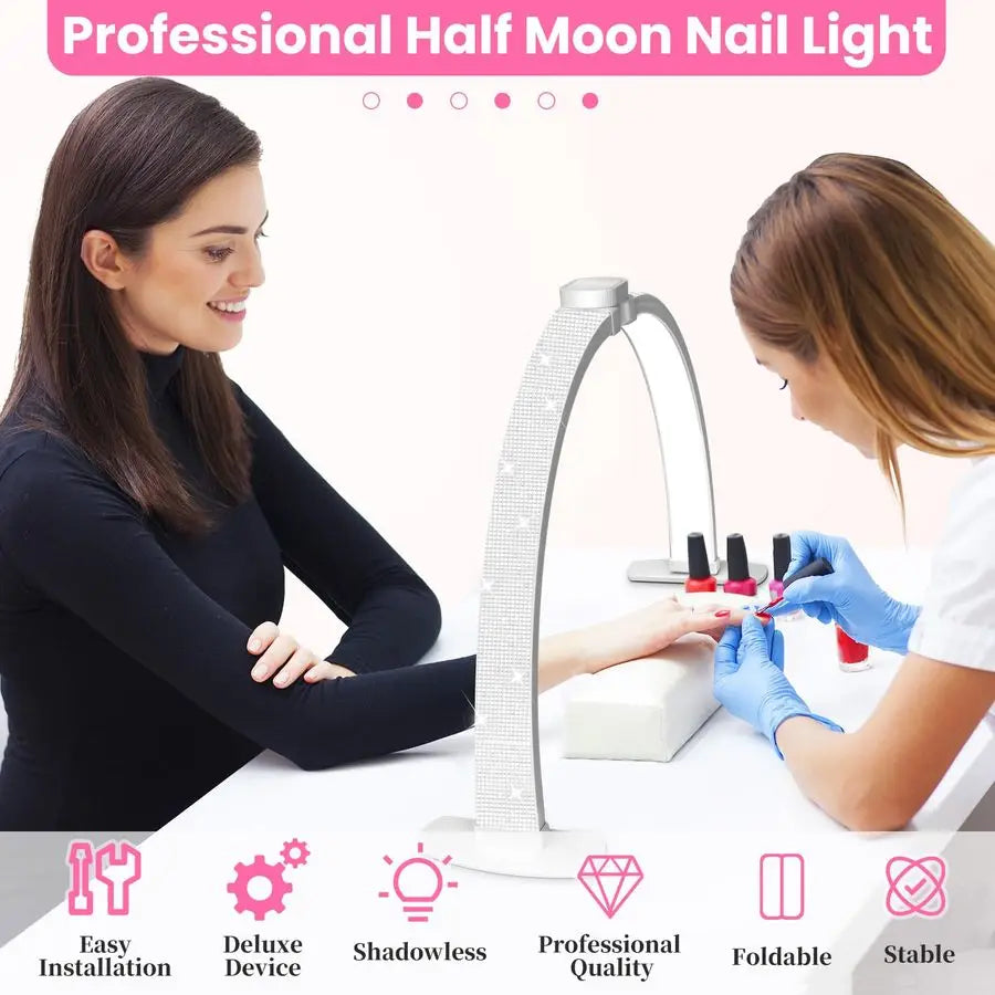 Nail Half Moon Light Arch Rhinestone LED 29in Moonlight with Phone Holder Stand 3 Light Colors 10 Brightness Levels Professiona