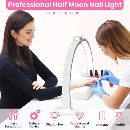 Nail Half Moon Light Arch Rhinestone LED 29in Moonlight with Phone Holder Stand 3 Light Colors 10 Brightness Levels Professiona