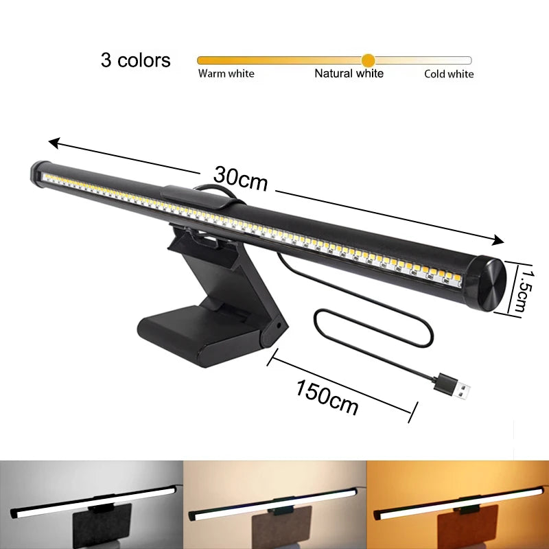 LED Monitor Light Hanging Desk Lamp - Stepless Dimming Eye-Friendly for Work And Gaming Setup