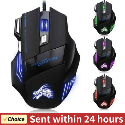 USB Wired Gaming Mouse 7 Button Backlit Ergonomic Mice 5500 DPI Backlight Adjustable Optical Mice for PC Gamer Computer Desktop