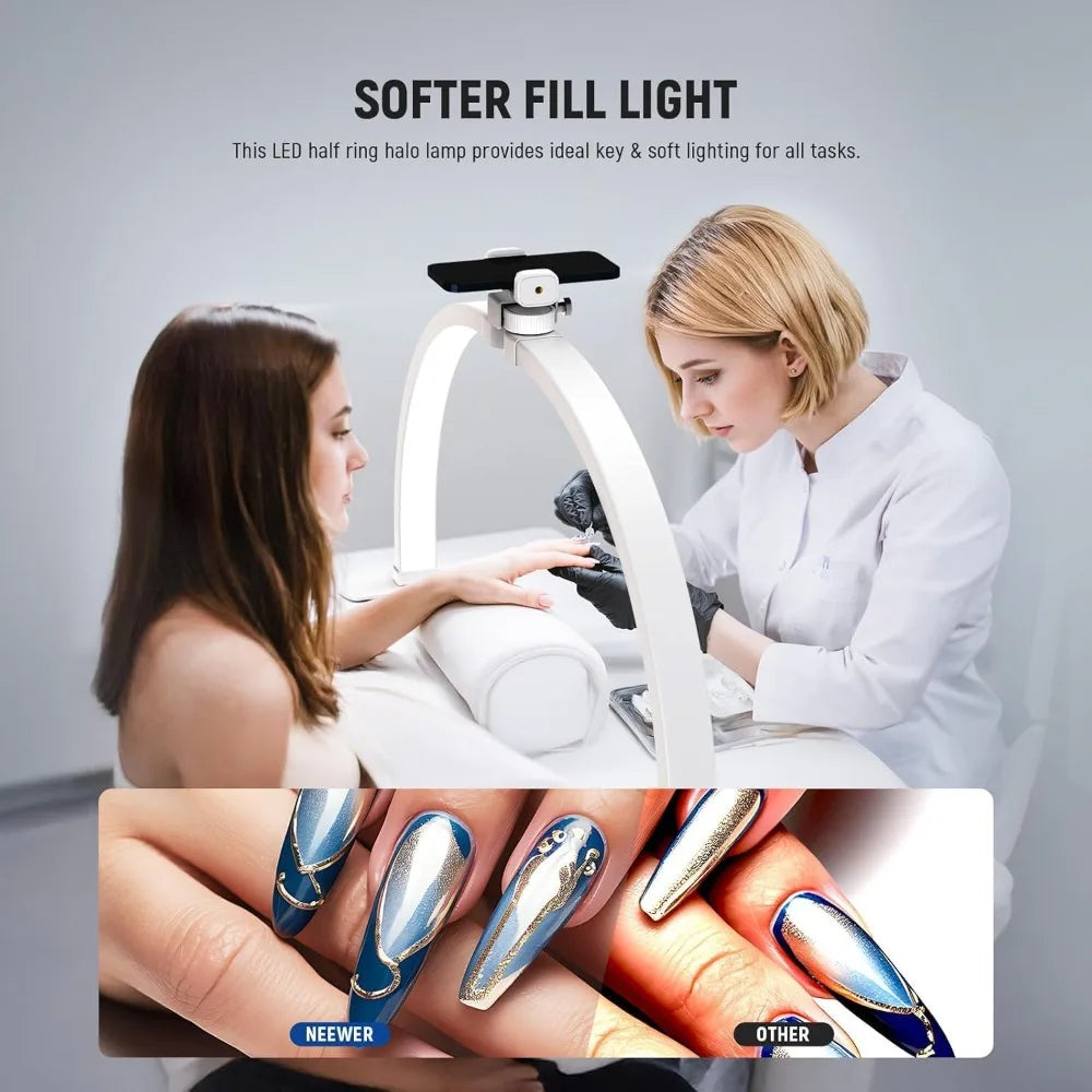 Basics 29 Half Moon Nail Light for Desk, 36W Foldable Nail Tech Table Arc Lamp, LED Manicure Half Ring Light with Phone