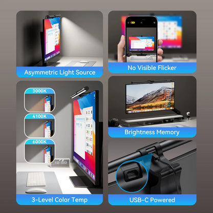 Vention LED Monitor Light Bar PC Laptop Screen Light Bar Hanging Eye Protection Asymmetric Light Source USB 3 Colour Read Lamp