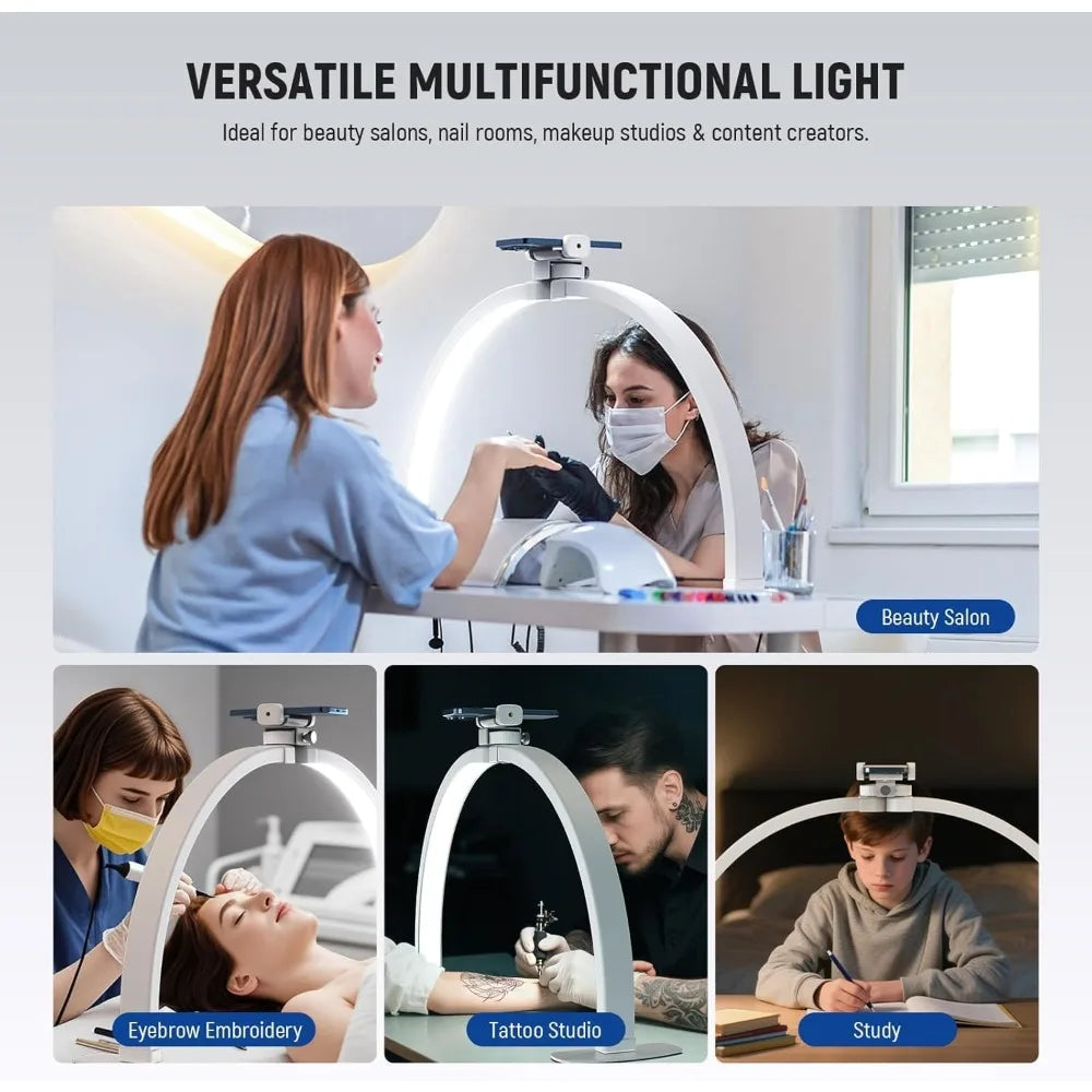 Basics 29 Half Moon Nail Light for Desk, 36W Foldable Nail Tech Table Arc Lamp, LED Manicure Half Ring Light with Phone