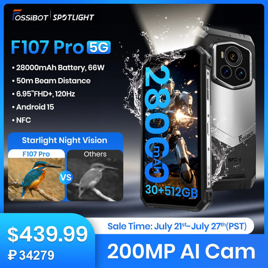 [World Premiere]FOSSiBOT F107 PRO 5G Rugged Smartphone,Up to 30GB+512GB,6.95"FHD+ Android 15,28000mAh 66W 2M FF Night Version