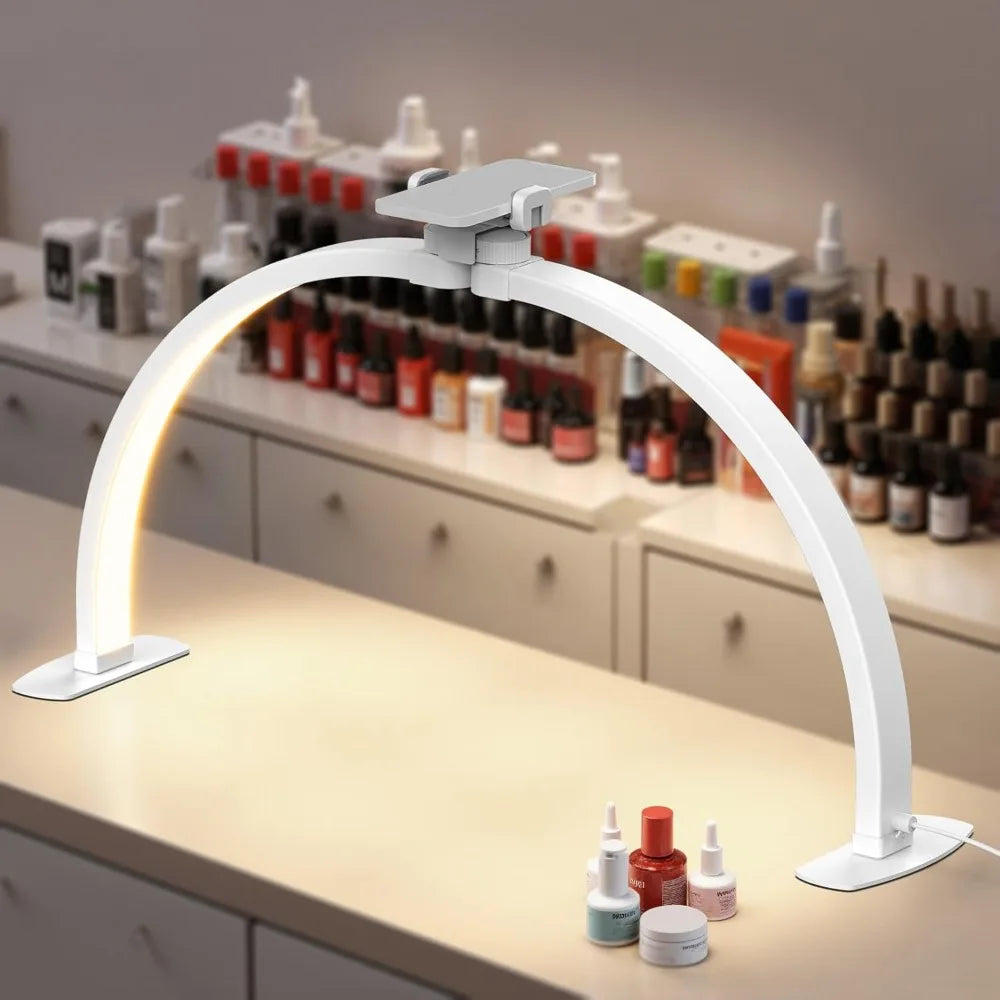 Basics 29 Half Moon Nail Light for Desk, 36W Foldable Nail Tech Table Arc Lamp, LED Manicure Half Ring Light with Phone
