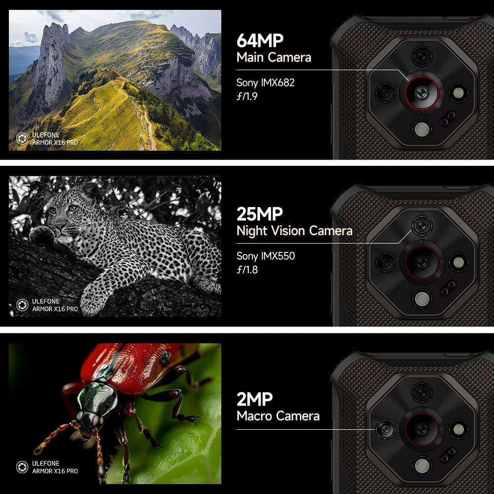 【2025 New】Ulefone Armor X16 Pro 5G Rugged Phone Smartphone Android 15 Up to 16GB+256GB 10360mAh Glare Flashlight Night Camera