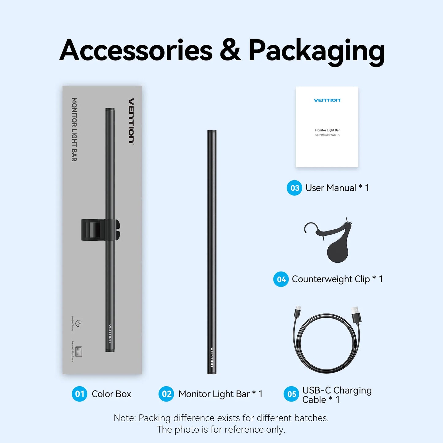 Vention LED Monitor Light Bar PC Laptop Screen Light Bar Hanging Eye Protection Asymmetric Light Source USB 3 Colour Read Lamp