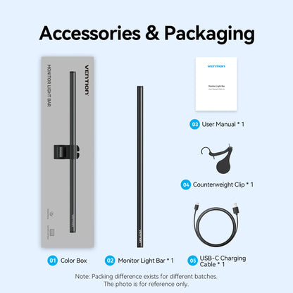 Vention LED Monitor Light Bar PC Laptop Screen Light Bar Hanging Eye Protection Asymmetric Light Source USB 3 Colour Read Lamp