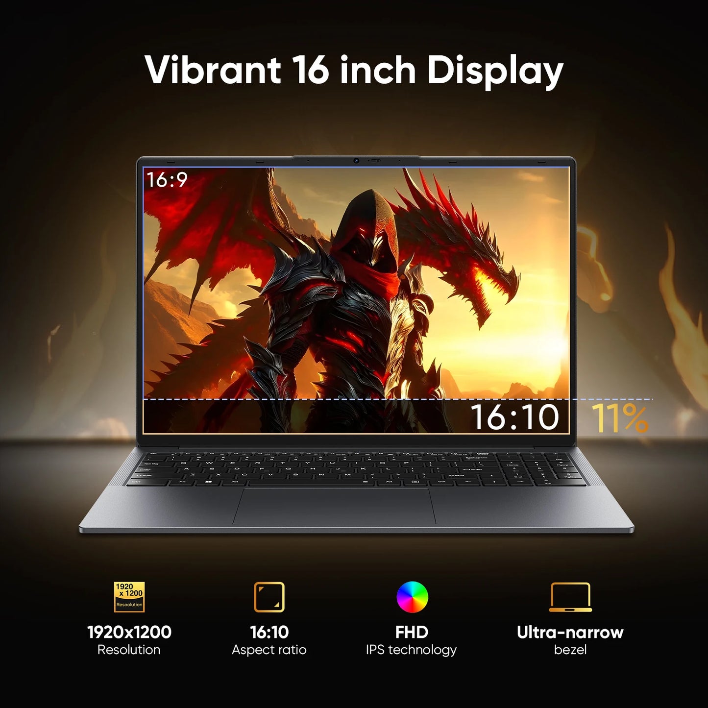 16" Laptop Computer Intel Core i5 Processor Win11 Pro Laptop 16GB RAM 512GB SSD 1920 x 1200 16:10 Display  with Backlit Keyboard