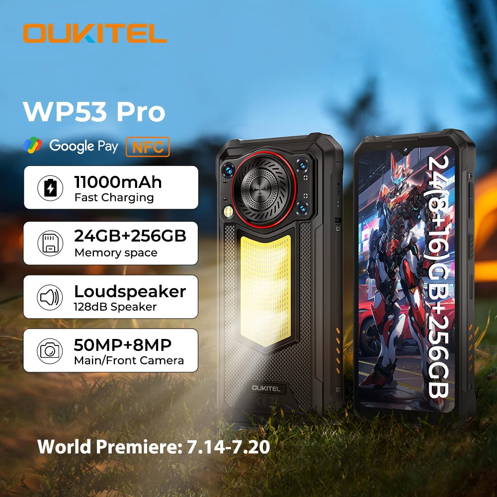 【NEW】OUKITEL WP53 PRO Rugged Phone, 24GB+256GB 11000mAh Android 15 6.52" NFC 50MP Cell Phone