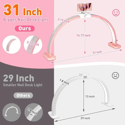 31 Large LED Nail Desk Lamp with Adjustable Arch Stand, Ideal for Manicure, Handicraft, and Eyelash Extensions - Pink