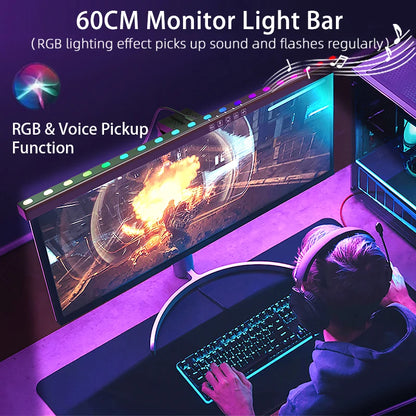 RGB Led Monitor Light Bar 60CM Music Sound Control Computer Ambient Lamp for Game Room Dimming Reading Screen Light Bar Monitor