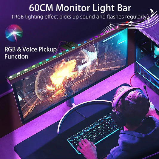 RGB Led Monitor Light Bar 60CM Music Sound Control Computer Ambient Lamp for Game Room Dimming Reading Screen Light Bar Monitor