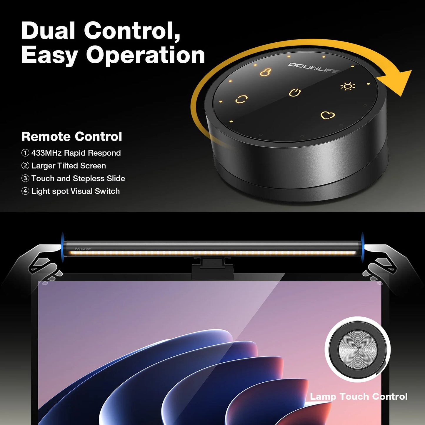 DL-RS1 Pro Monitor Light Bar Computer Light with Touch Switch Remote Dual Control & Color Temperature Desk Lamp for Monitor