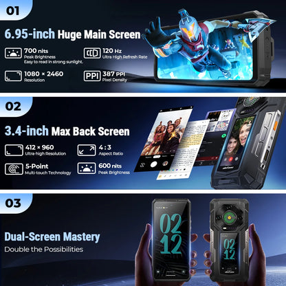 【World Premiere】Ulefone Armor 33 Pro 5G Rugged Phone 25500 mAh 512GB ROM 120Hz 6.59”3.4" Rear Screen NFC Android Smartphone
