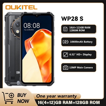 Oukitel WP28 S Rugged Smartphone 6.52‘’ HD 10600MAH 16GB (4+12)+128GB Android 14 13MP Camera Cellphone