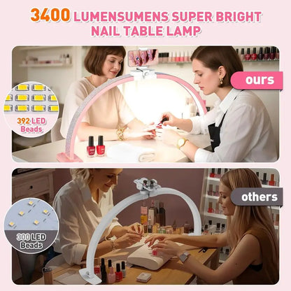 Super Large 31in Half Moon Light for Nail Desk, Foldable Arch Light for Nail Tech Lamp with Phone Stand, LED Table Lamp for Man