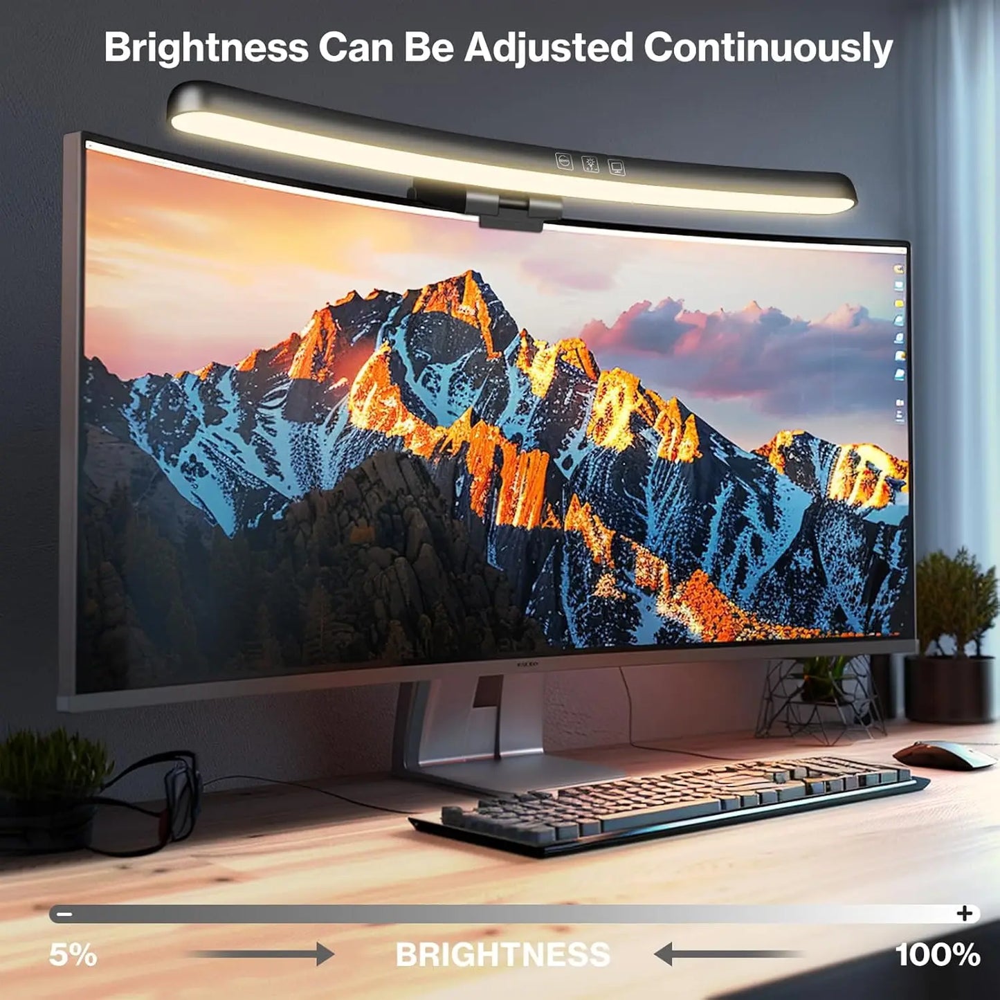 Curved Monitor Light Bar, Stepless Dimming USB Desk Lighting Lamp Applicable to All Screens with No Glare,for Home and Office