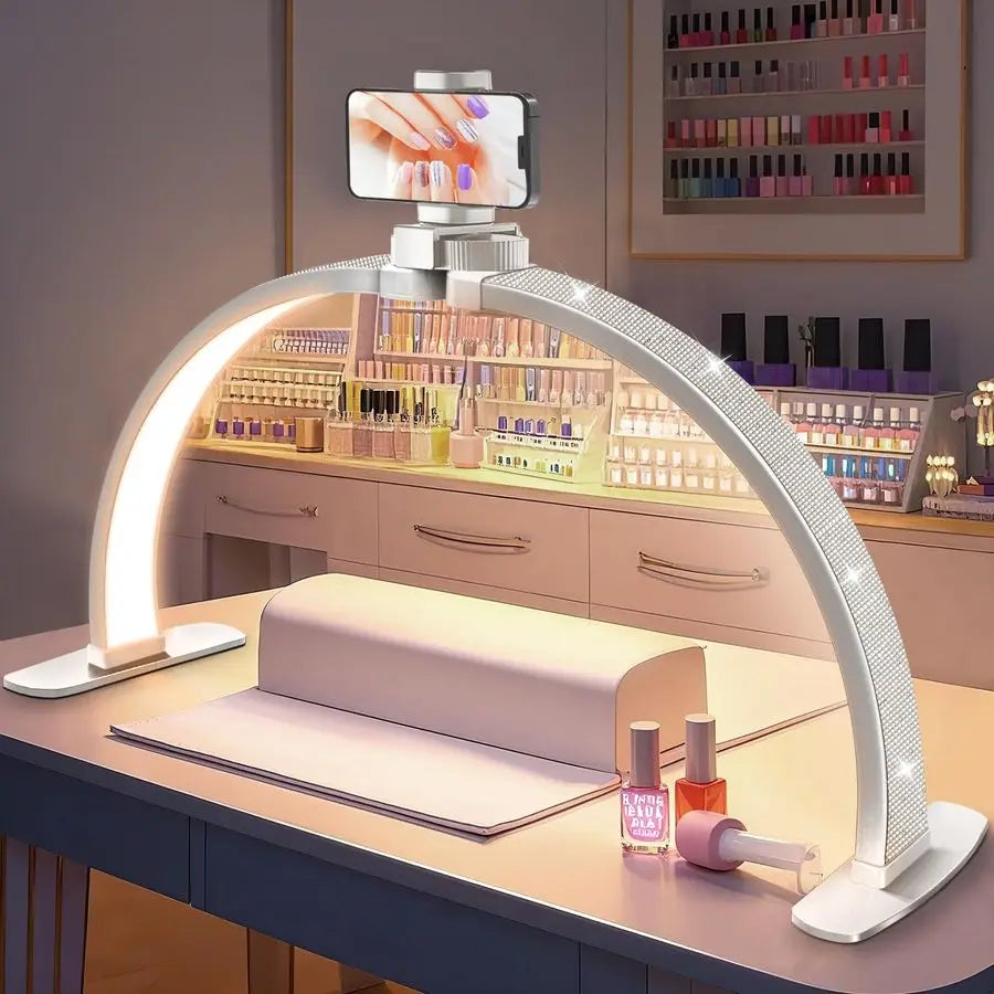 Nail Half Moon Light Arch Rhinestone LED 29in Moonlight with Phone Holder Stand 3 Light Colors 10 Brightness Levels Professiona