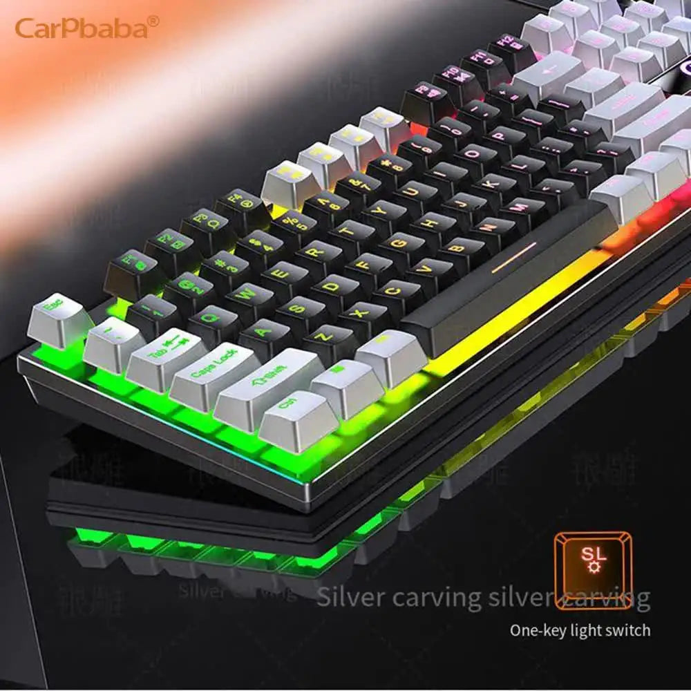 Carpbaba K500 104 Key USB Wired Gaming Keyboard Color Backlit Mechanical Hand Feel Keyboard for Computer Laptop PC Accessories